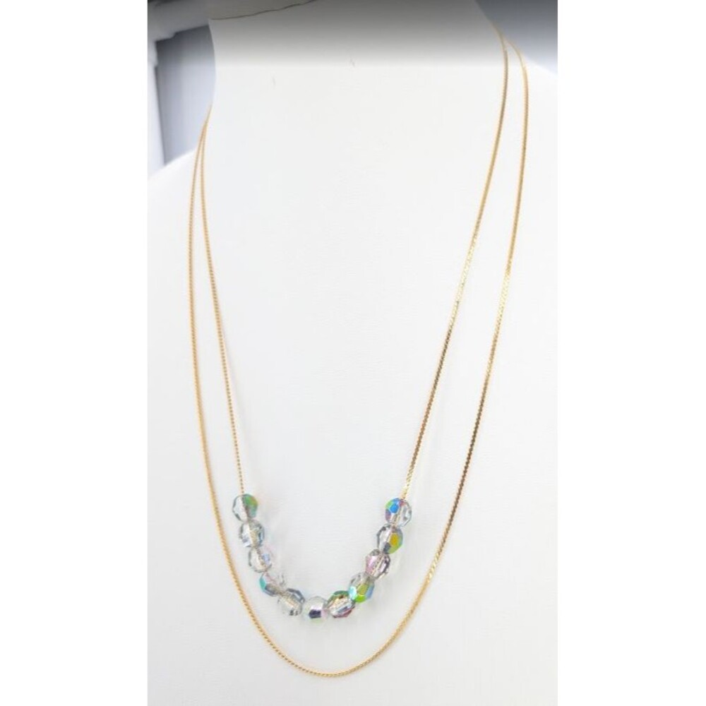 Vintage Necklace Double Strand Gold Tone Iridescent Faceted Plastic Beads 22in - Picture 9 of 16